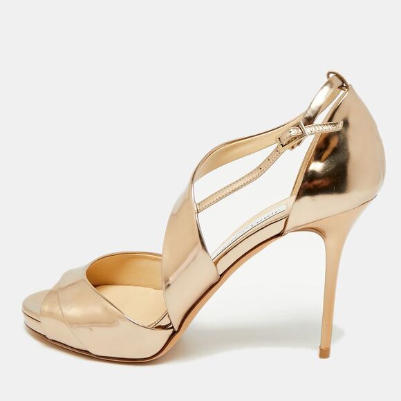 Jimmy Choo Shoes - Jimmy Choo Lana Size 38.5 Gold Leather Ankle Strap Sandals